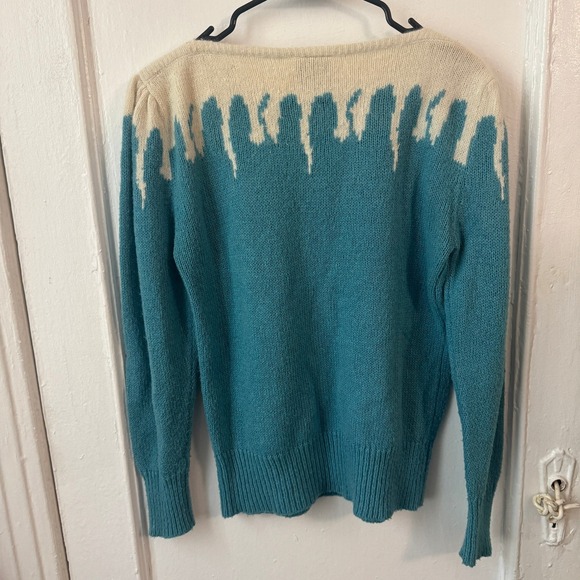 Vtg 80s Mohair Wool Icicle Knit Sweater Turquoise Ice Cream Maximalist Large Fun - Picture 10 of 11
